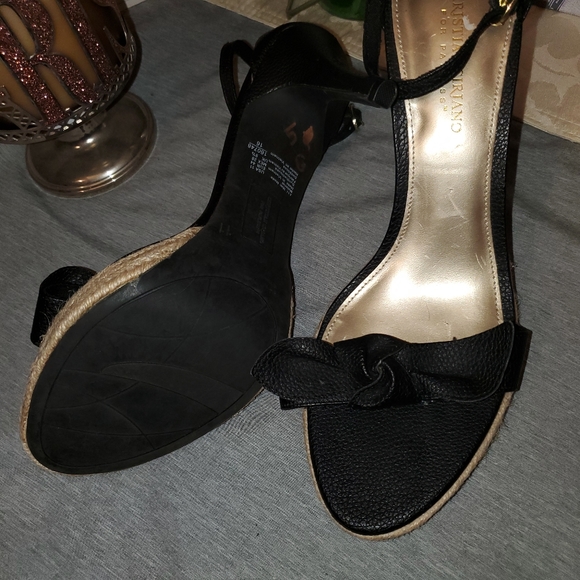 05-Christian Siriano for Payless heels sandals bow ankle strap black weaved edge - Picture 5 of 13